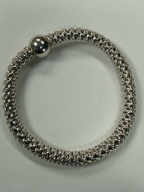 Chunky Sterling Silver Stretch Mesh Bracelet Silver Ball Accent Statement